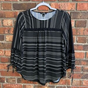 Roz & Ali womens tie sleeves striped blouse black/white XS